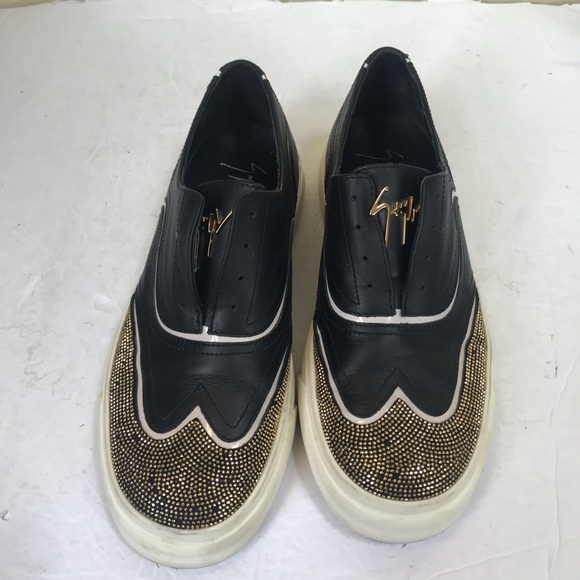 Giuseppe Zanotti Leather Mini Studs Sneakers Slip On Oxford Slides Logo Glitter - Picture 4 of 16